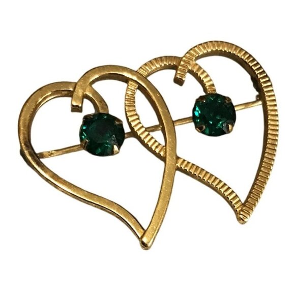 Signed Van Dell 12k gold filled 2x Vintage Gold Tone Heart Brooch - Picture 4 of 6